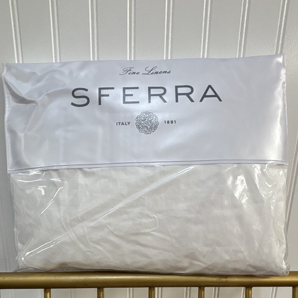 SFERRA Celeste 3990 Queen Fitted Sheet White Cotton Percal made in Italy $347